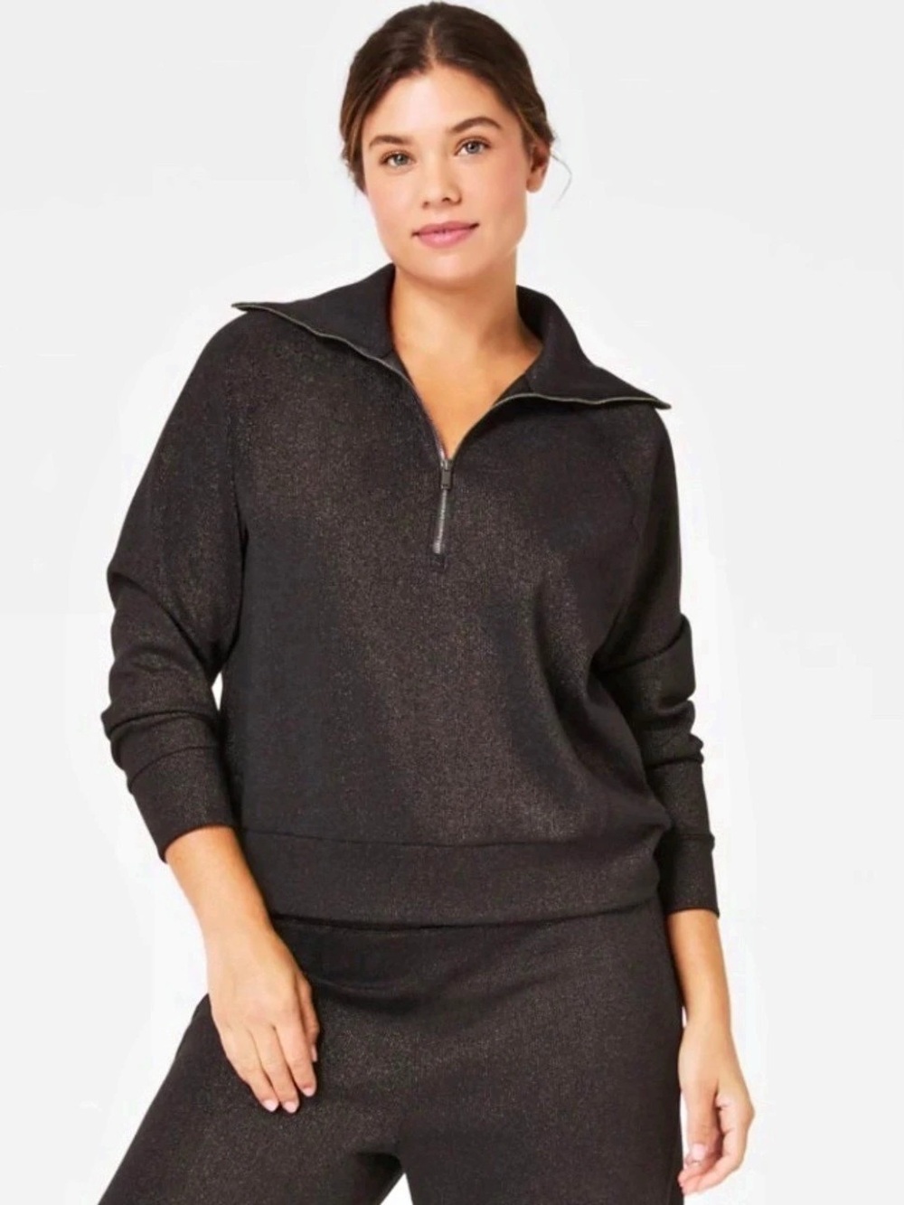 SPANX AirEssentials Shine Half Zip Women'Small Pullover Black Small